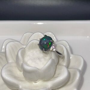 Natural Black Opal and Natural Sapphire Ring